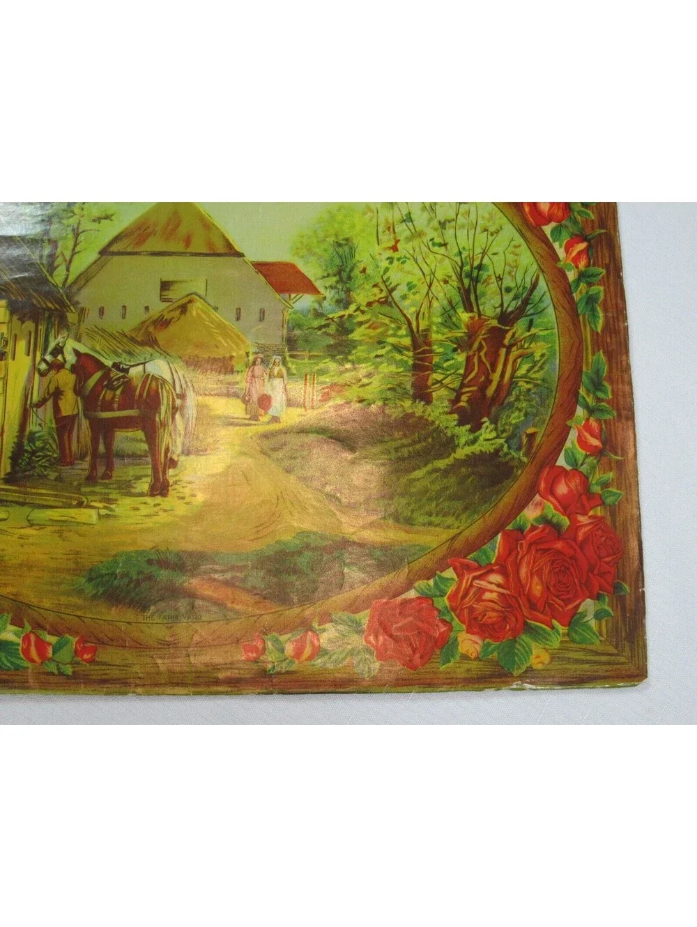 Vintage The Farm Yard Chromolithograph Print Victorian Country Horse Scene 16x12